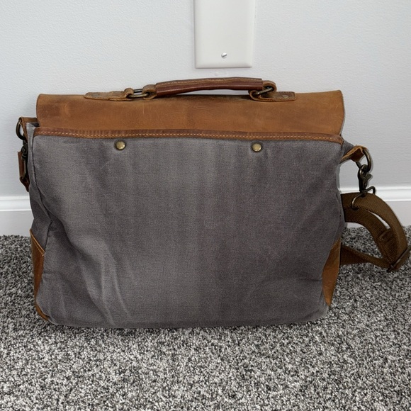 Cow Leather Studio Wax Canvas Leather Briefcase Vintage Crazy Horse Messenger Ba - Picture 8 of 8